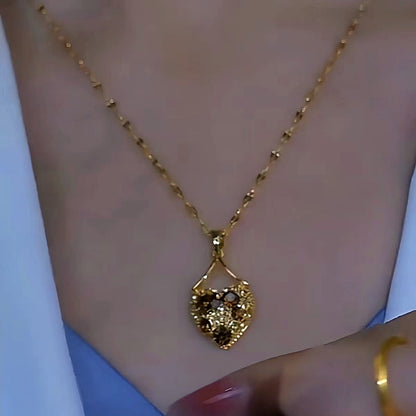 14K Gold-Plated Heart-Design Brown Zircon Heart Necklaces