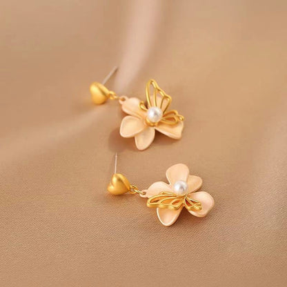 14K Gold-Plated Heart-Design Flower Earrings