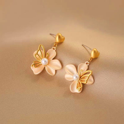 14K Gold-Plated Heart-Design Flower Earrings