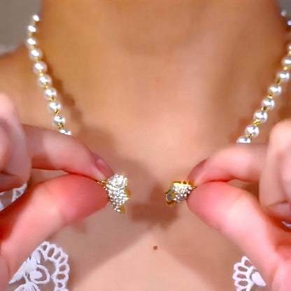 14K Gold-Plated Heart-Design Pearl Magnetic Necklaces