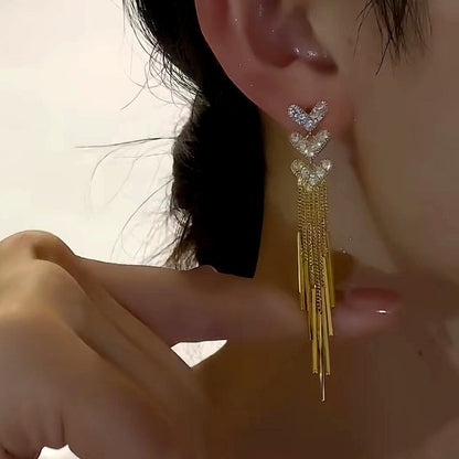 14K Gold-Plated Heart-Design Tassel Earrings