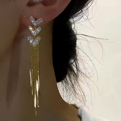 14K Gold-Plated Heart-Design Tassel Earrings
