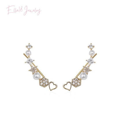 14K Gold-Plated Heart And Star Crawler Earrings