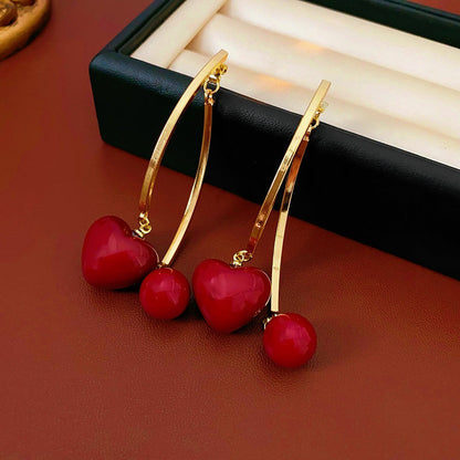 14K Gold-Plated Heart Pearl Tassel Earrings