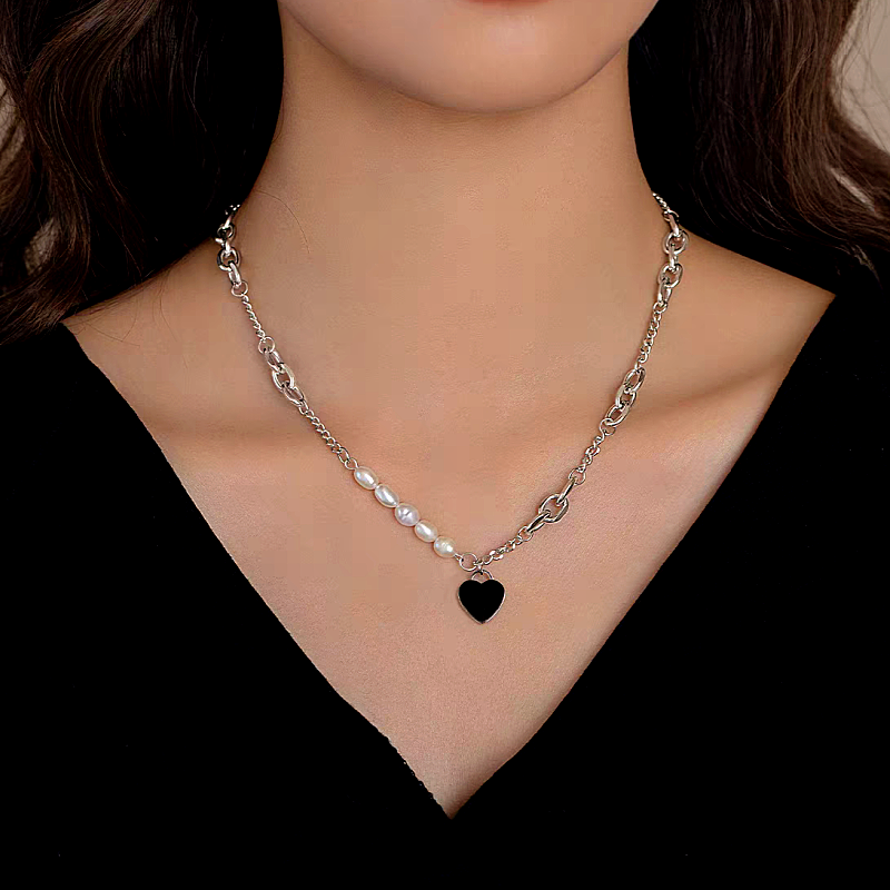 14K Gold-Plated Heart Pendant Pearl Necklace