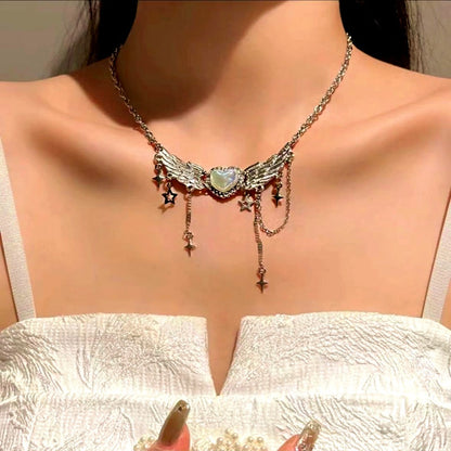 14K Gold-Plated Heart Wings And Star Tassel Necklaces