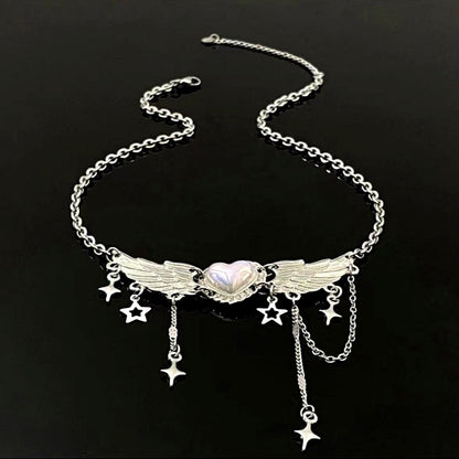 14K Gold-Plated Heart Wings And Star Tassel Necklaces