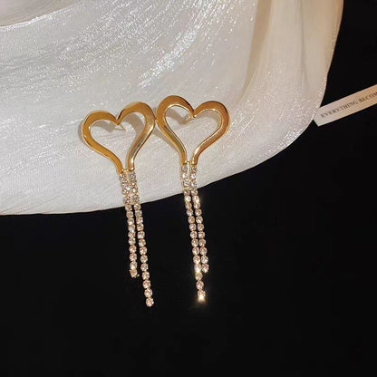 14K Gold-Plated Heart Zircon Tassel Earrings