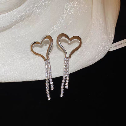 14K Gold-Plated Heart Zircon Tassel Earrings