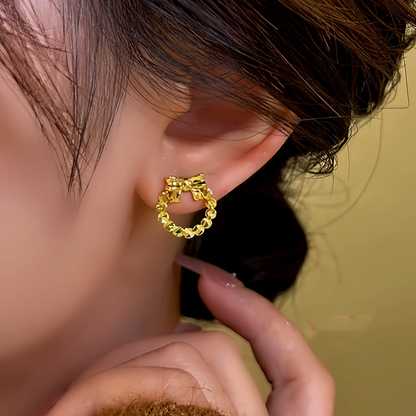 14K Gold-Plated Hollow Bow Hoop Stud Earrings