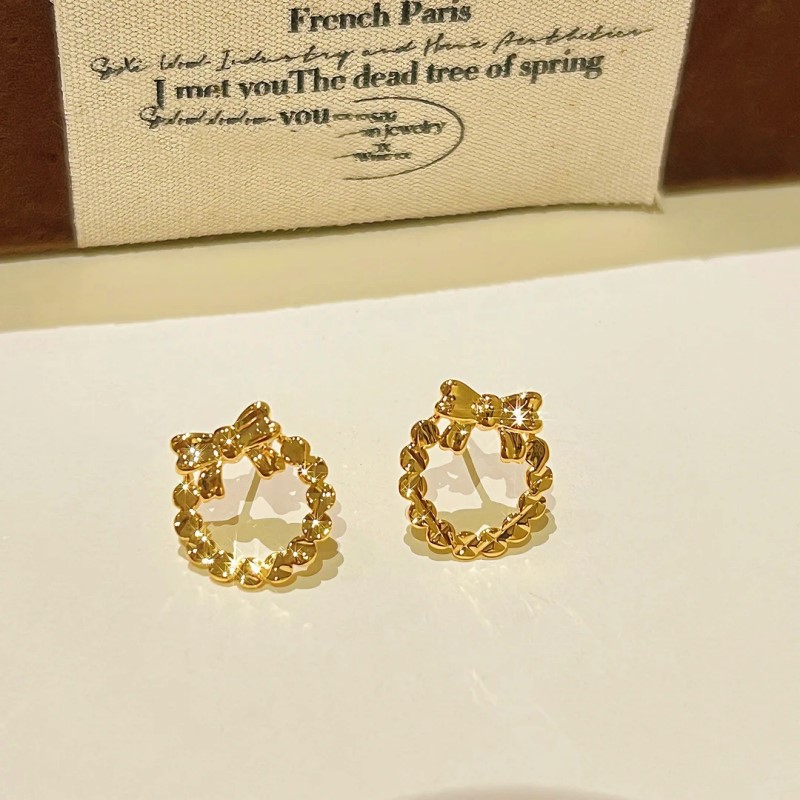 14K Gold-Plated Hollow Bow Hoop Stud Earrings