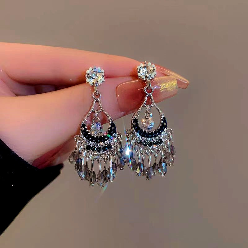 14K Gold-Plated Hollow Crystal Tassel Earrings
