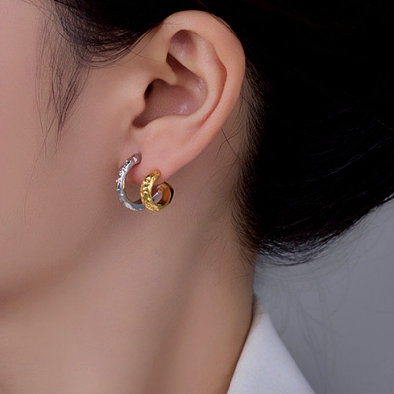 14K Gold-Plated Hollow Double-Layer Stud Earrings