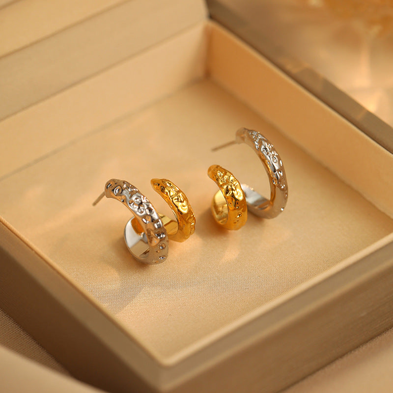 14K Gold-Plated Hollow Double-Layer Stud Earrings