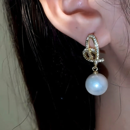 14K Gold-Plated Hollow Heart Pearl Earrings