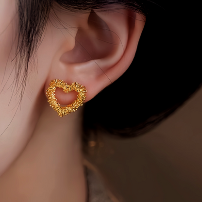 14K Gold-Plated Hollow Heart Stud Earrings