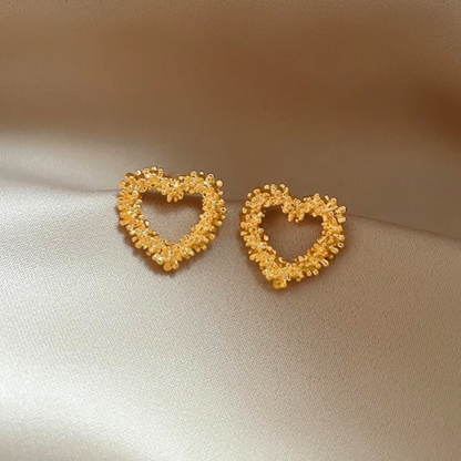 14K Gold-Plated Hollow Heart Stud Earrings