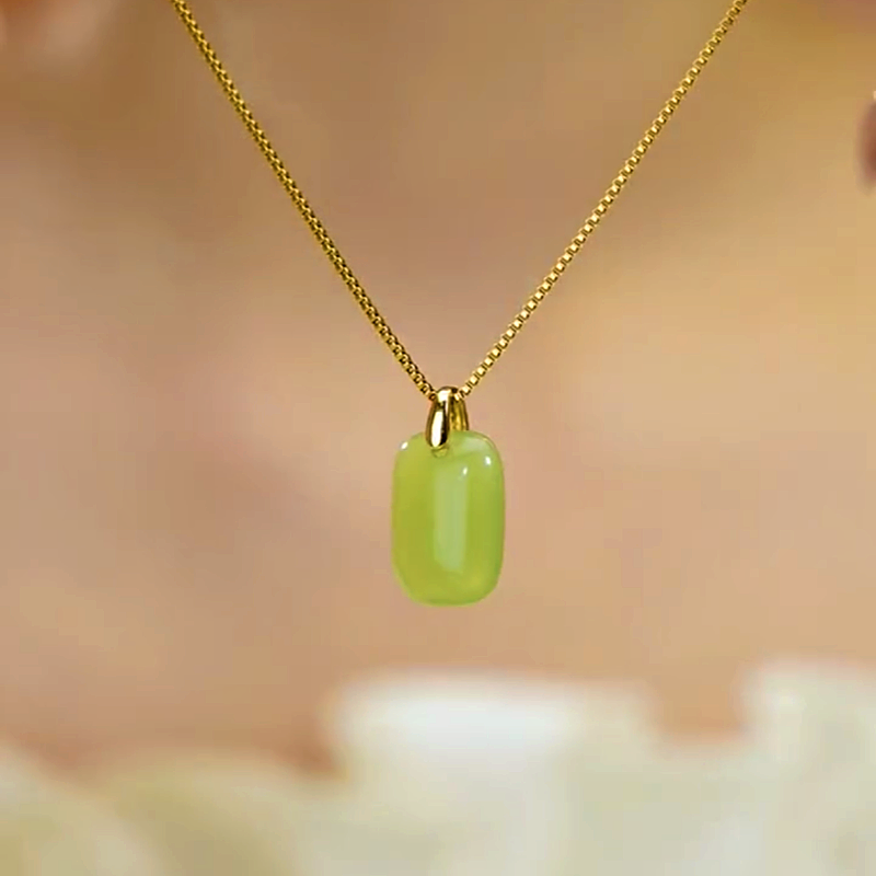 14K Gold-Plated Jade Square Pendant Neckalce