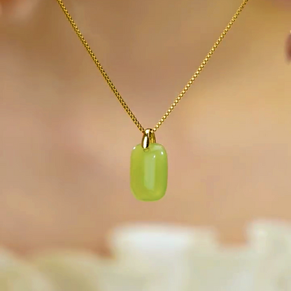 14K Gold-Plated Jade Square Pendant Neckalce