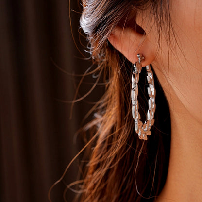 14K Gold-Plated Leaf C-Shaped Hoop Earrings