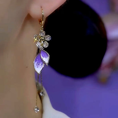 14K Gold-Plated Leaf Tassel Earrings