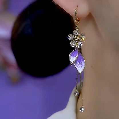 14K Gold-Plated Leaf Tassel Earrings