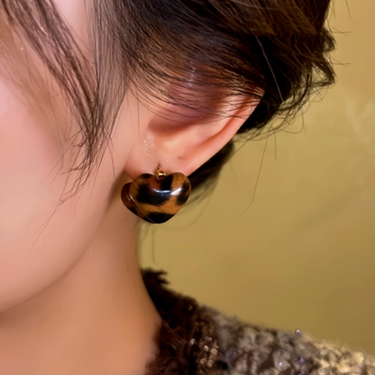 14K Gold-Plated Leopard Heart Earrings