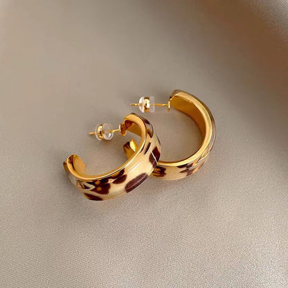 14K Gold-Plated Leopard Print C-Shaped Earrings