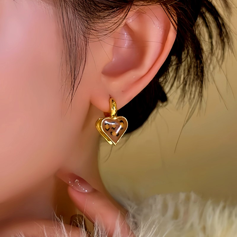 14K Gold-Plated Leopard Print Front And Back Heart Earrings