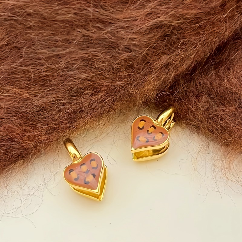 14K Gold-Plated Leopard Print Front And Back Heart Earrings