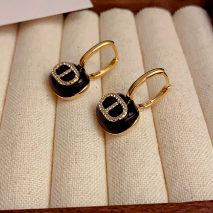 14K Gold-Plated Letter CD Oil Drop Earrings