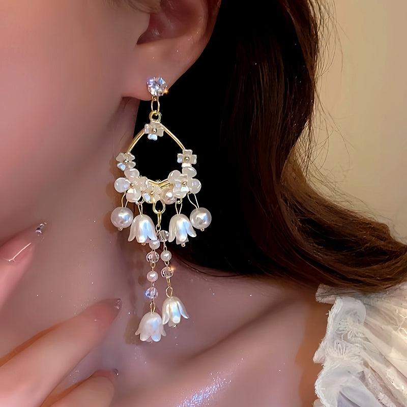 14K Gold-Plated Lily Of The Valley Pearl Tassel Earrings