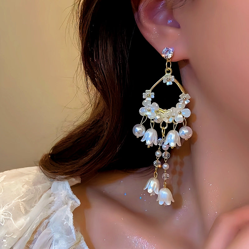 14K Gold-Plated Lily Of The Valley Pearl Tassel Earrings