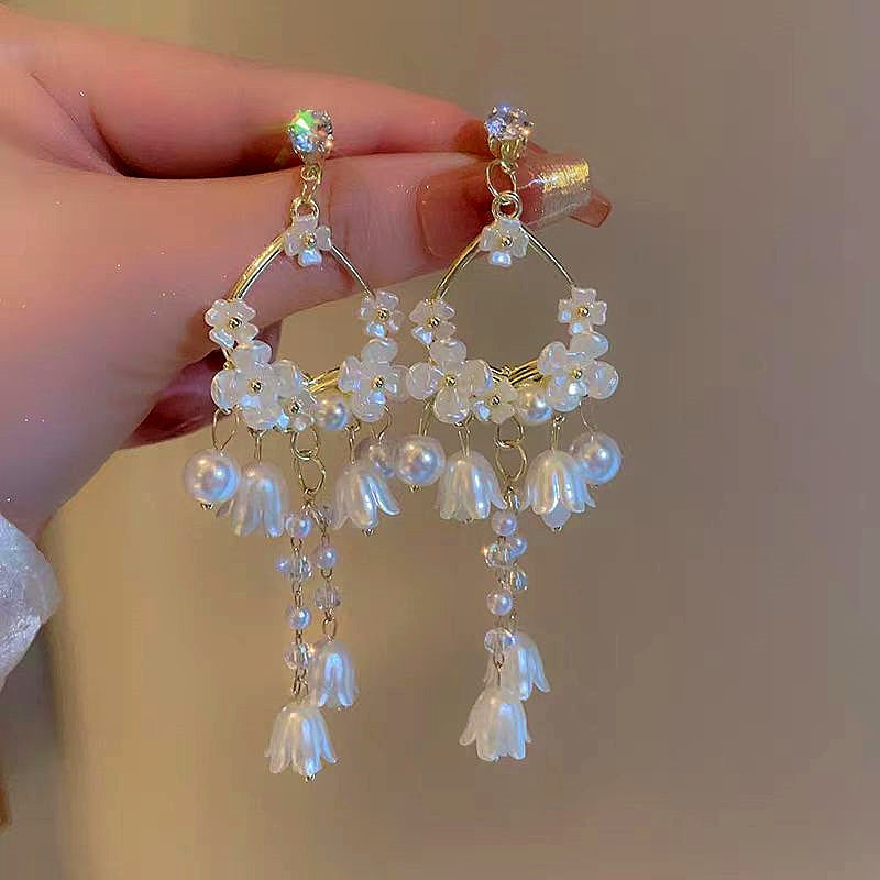 14K Gold-Plated Lily Of The Valley Pearl Tassel Earrings