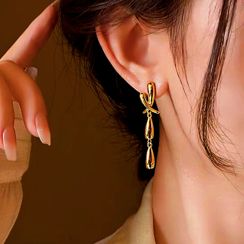 14K Gold-Plated Long Cross Earrings