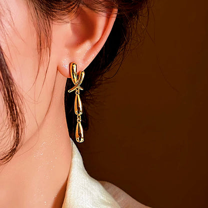 14K Gold-Plated Long Cross Earrings