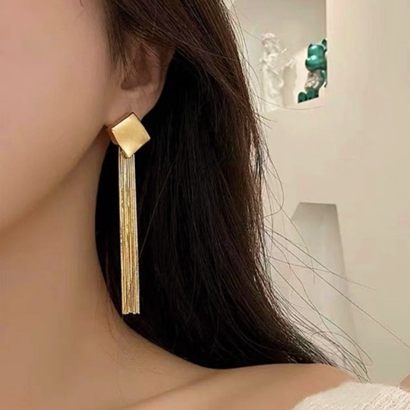 14K Gold-Plated Long Rhombus Style Earrings
