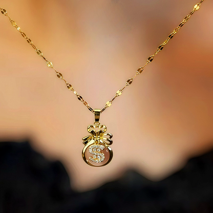 14K Gold-Plated Lucky Diamond Dollar Bag Necklaces