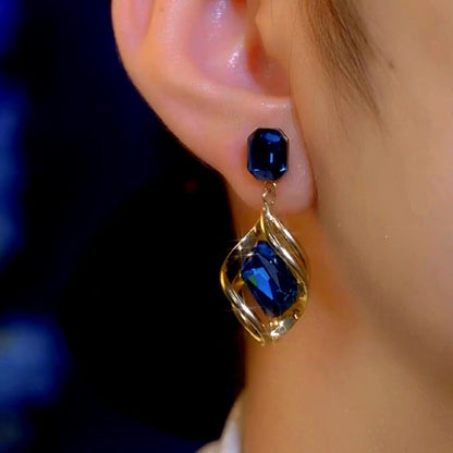 14K Gold-Plated Luxury Blue Crystal Earrings