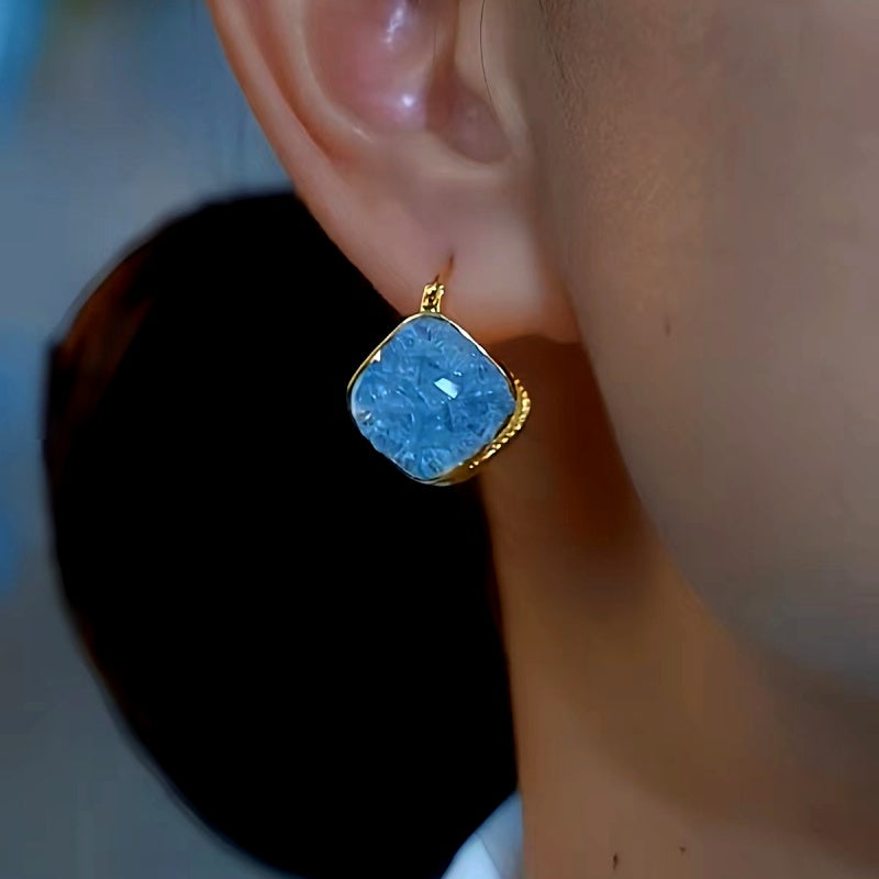 14K Gold-Plated Luxury Blue Crystal Earrings