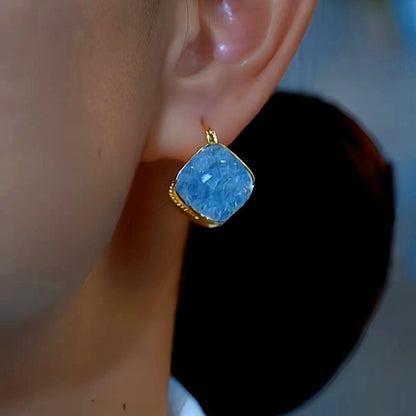14K Gold-Plated Luxury Blue Crystal Earrings