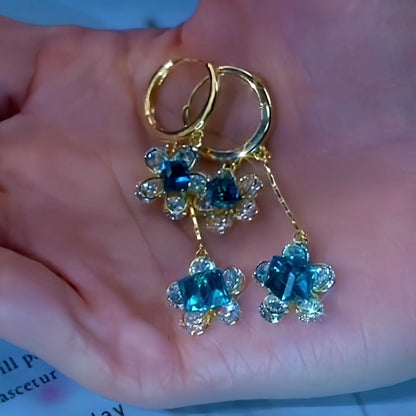 14K Gold-Plated Luxury Blue Zircon Flower Earrings