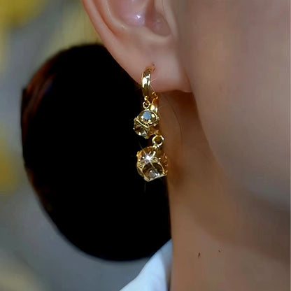 14K Gold-Plated Luxury Brown Cube Earrings