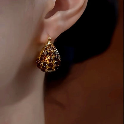 14K Gold-Plated Luxury Brown Diamond Bag Earrings
