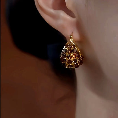 14K Gold-Plated Luxury Brown Diamond Bag Earrings