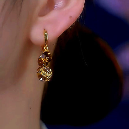 14K Gold-Plated Luxury Brown Diamond Ball Tassel Earrings