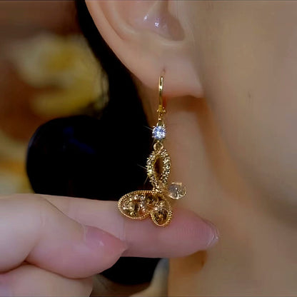 14K Gold-Plated Luxury Brown Diamond Butterfly Earrings