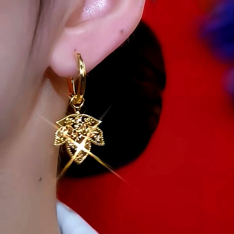 14K Gold-Plated Luxury Brown Diamond Leaf Earrings