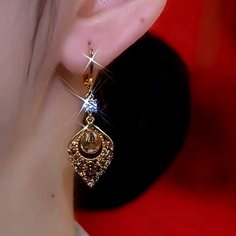14K Gold-Plated Luxury Brown Diamond Rest Of My Life With You Earrings