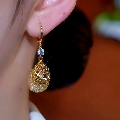 14K Gold-Plated Luxury Brown Diamond Water Drop Earrings